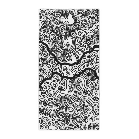 Vibrant Coral Reef Beach Towels – Kangaroo Dreaming (B&W) - Image 9