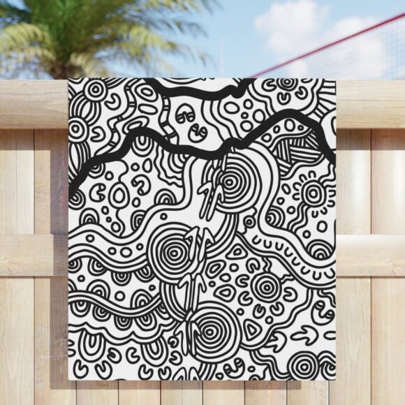 Vibrant Coral Reef Beach Towels – Kangaroo Dreaming (B&W) - Image 11