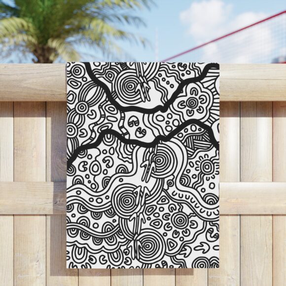 Vibrant Coral Reef Beach Towels – Kangaroo Dreaming (B&W) - Image 7