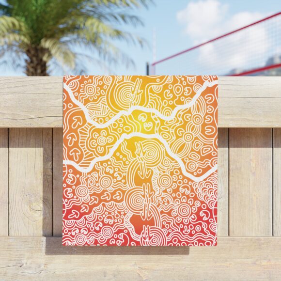 Vibrant Coral Reef Beach Towels – Wandering the Land (sunset) - Image 3