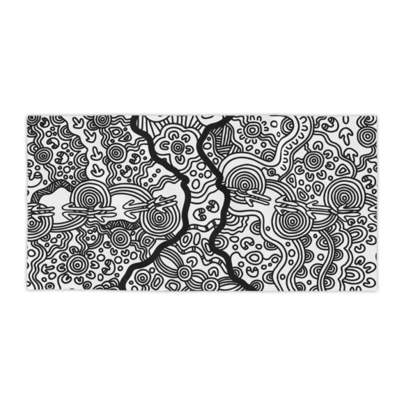 Vibrant Coral Reef Beach Towels – Kangaroo Dreaming (B&W) - Image 10