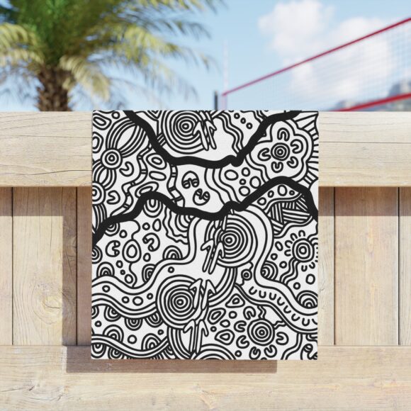 Vibrant Coral Reef Beach Towels – Kangaroo Dreaming (B&W) - Image 3