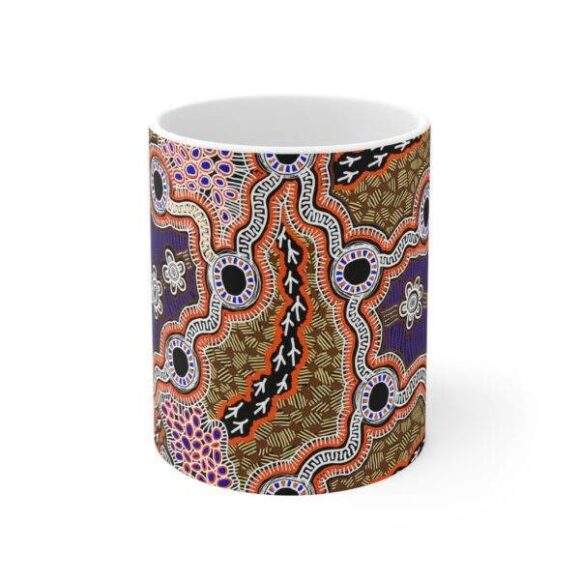 Authentic Aboriginal Art - Ceramic Coffee Cup - Brolga Dreaming